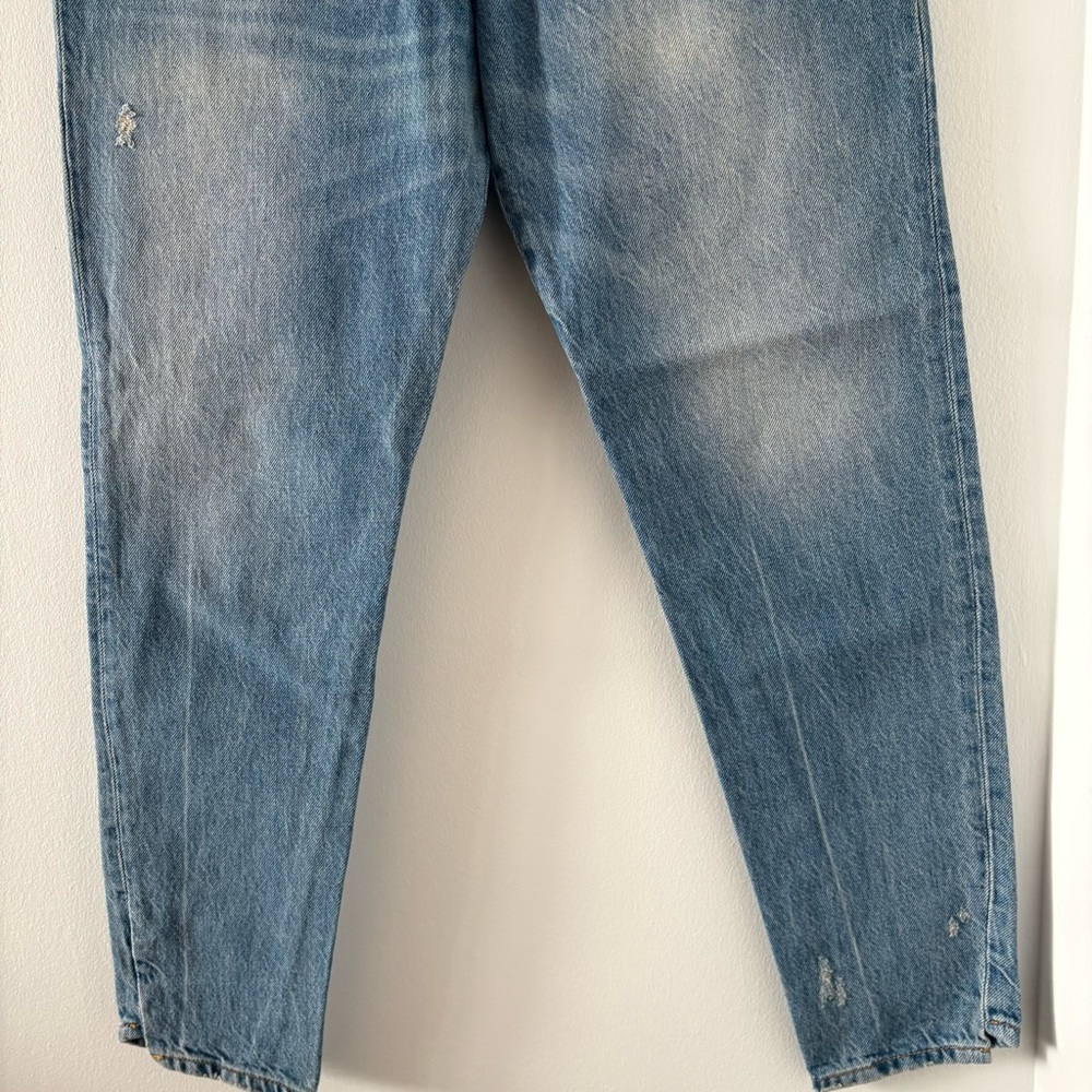 Zara Premium Denim Deconstructed Slanted Waistband Mid Blue Jeans Size US 6 NWOT - Picture 4 of 11